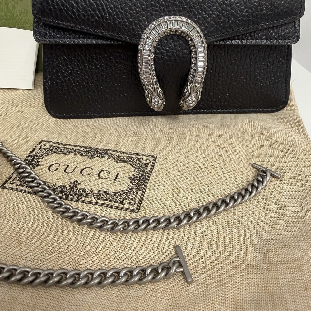Gucci Leather Dionysus Mini Bag Black Crysals NEW Top Handle Chain Box Dust Bag - Picture 5 of 16